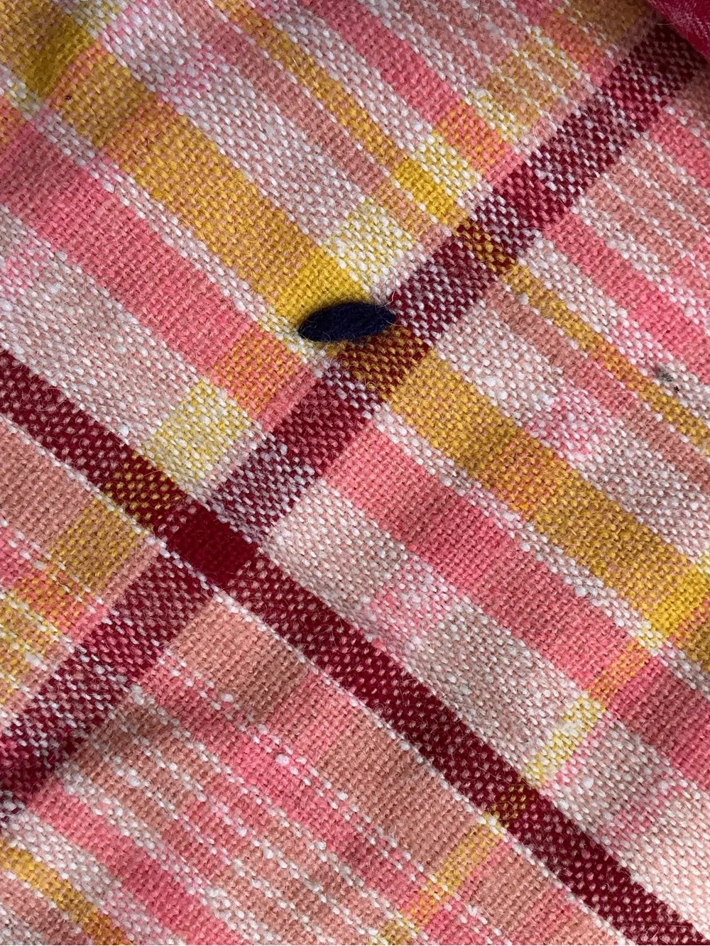 Vintage handmade patchwork quilt yarn tied plaid blanket with skirt 82x70
